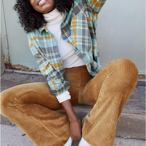 Aerie Small Groove On Ribbed Velour Flare Pants Gold/Copper Bellbottom Boho Soft - Picture 11 of 12